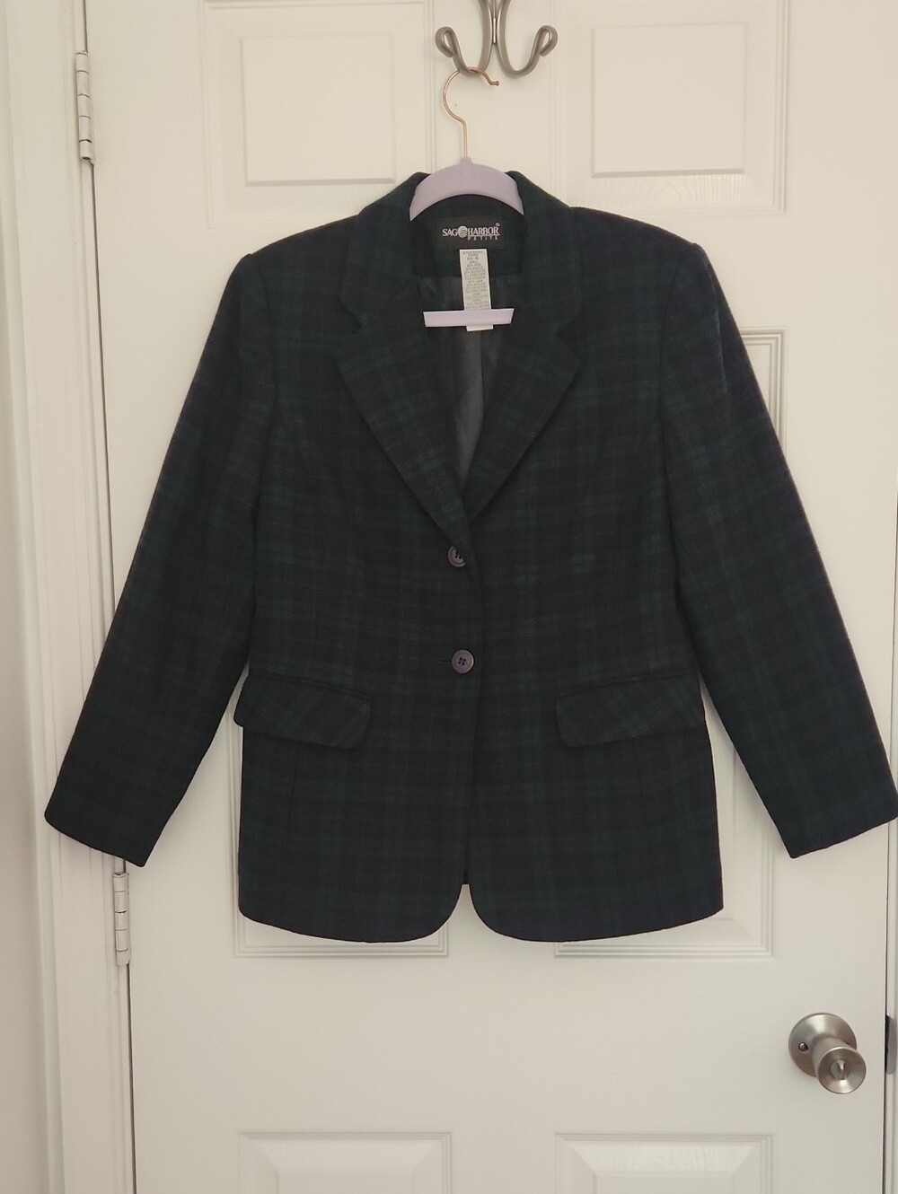 90s Vintage Preppy Dark Academia Grunge Plaid Dark Green & Navy Wool Blazer